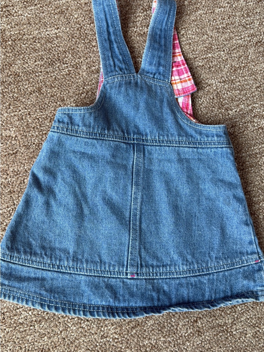 Vintage Disney Denim Overall Dress with Minnie & Pink Plaid Lining - Picture 4 of 4